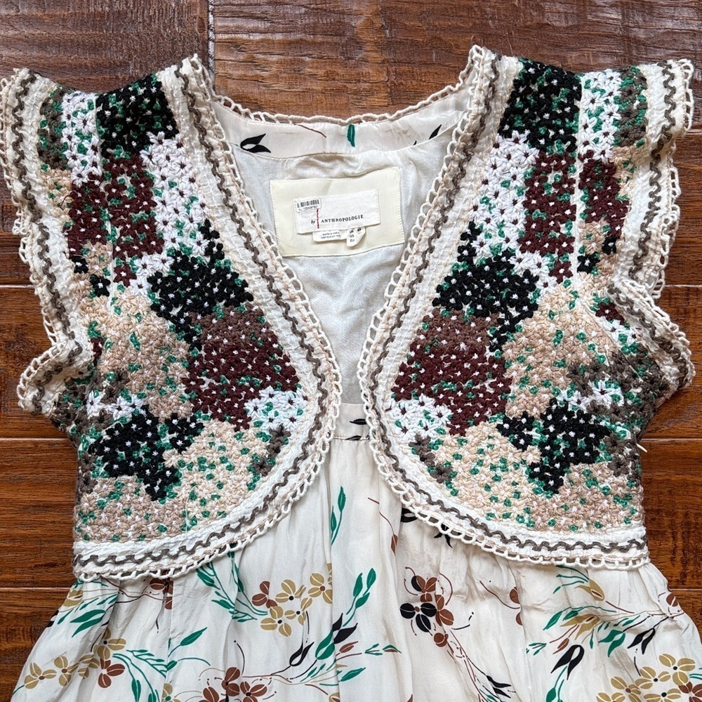Anthropologie Crochet Floral Printed V Neck Maxi, 4P - Picture 2 of 13
